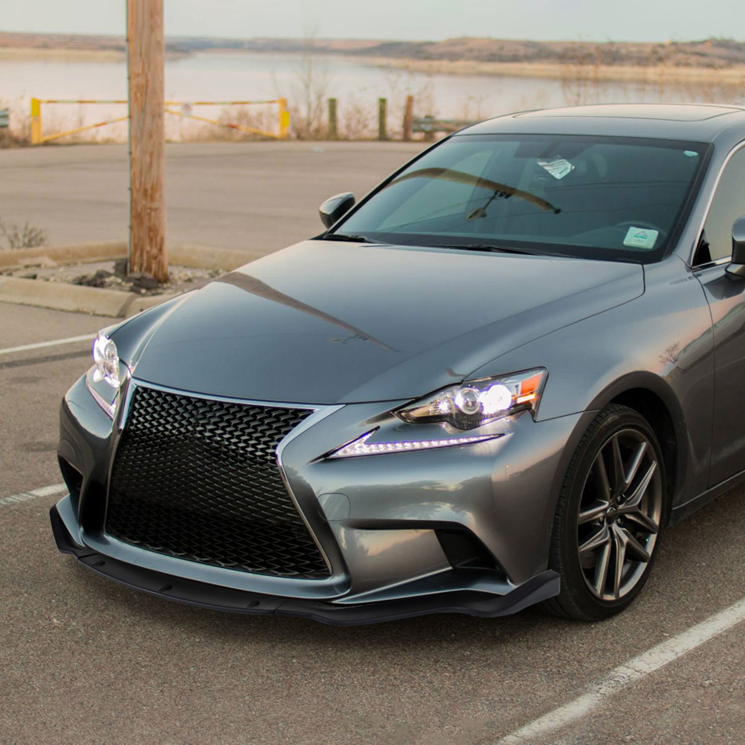 2014-2016 Lexus IS250 F-Sport Matte Black 3PC Front Bumper Lip Splitter Kit