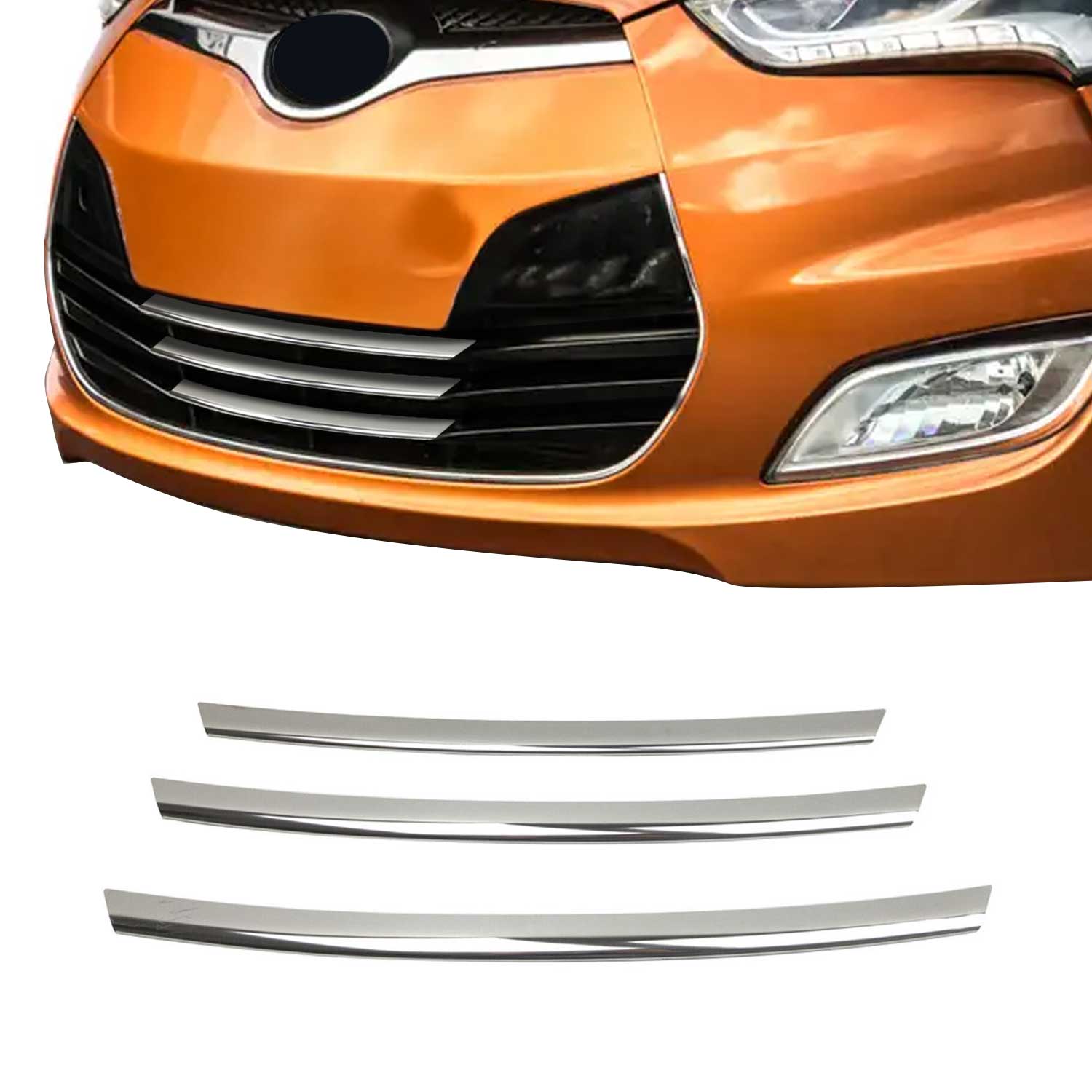 2012-2017 Hyundai Veloster Front Bumper Grill Trim Molding Stainless Steel Silver 3Pcs
