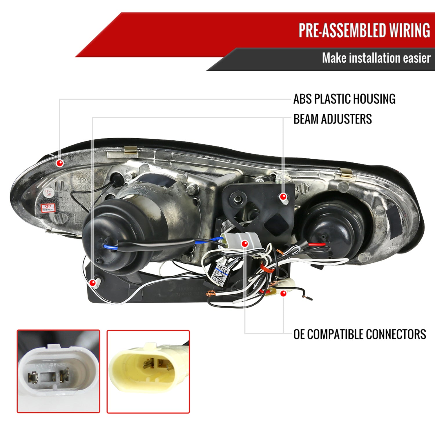 1998-2002 Chevy Camaro Dual Halo Projector Headlights Matte Black/Clear Lens