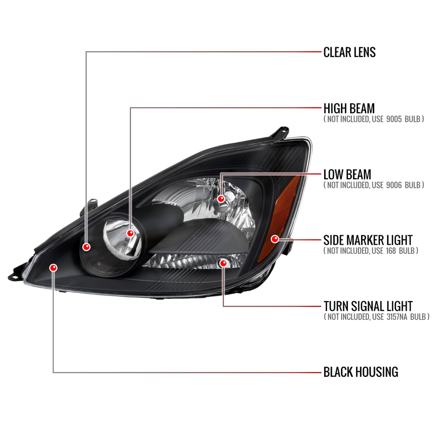 2004-2005 Toyota Sienna Factory Headlights w/Amber Reflector Matt Black/Clear