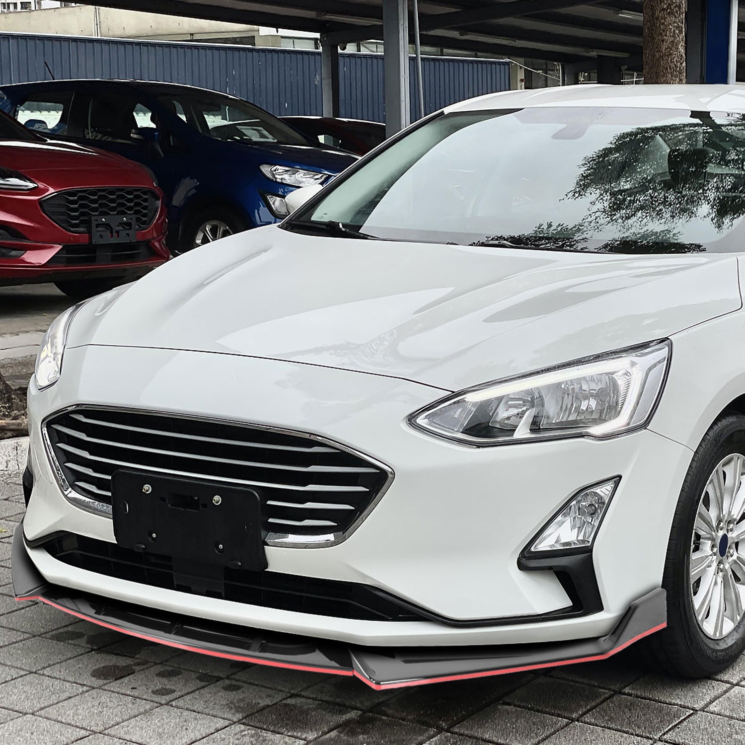 2019-2021 Honda Civic Sedan Glossy Black/Red Trim 3PC Front Bumper Lip Set