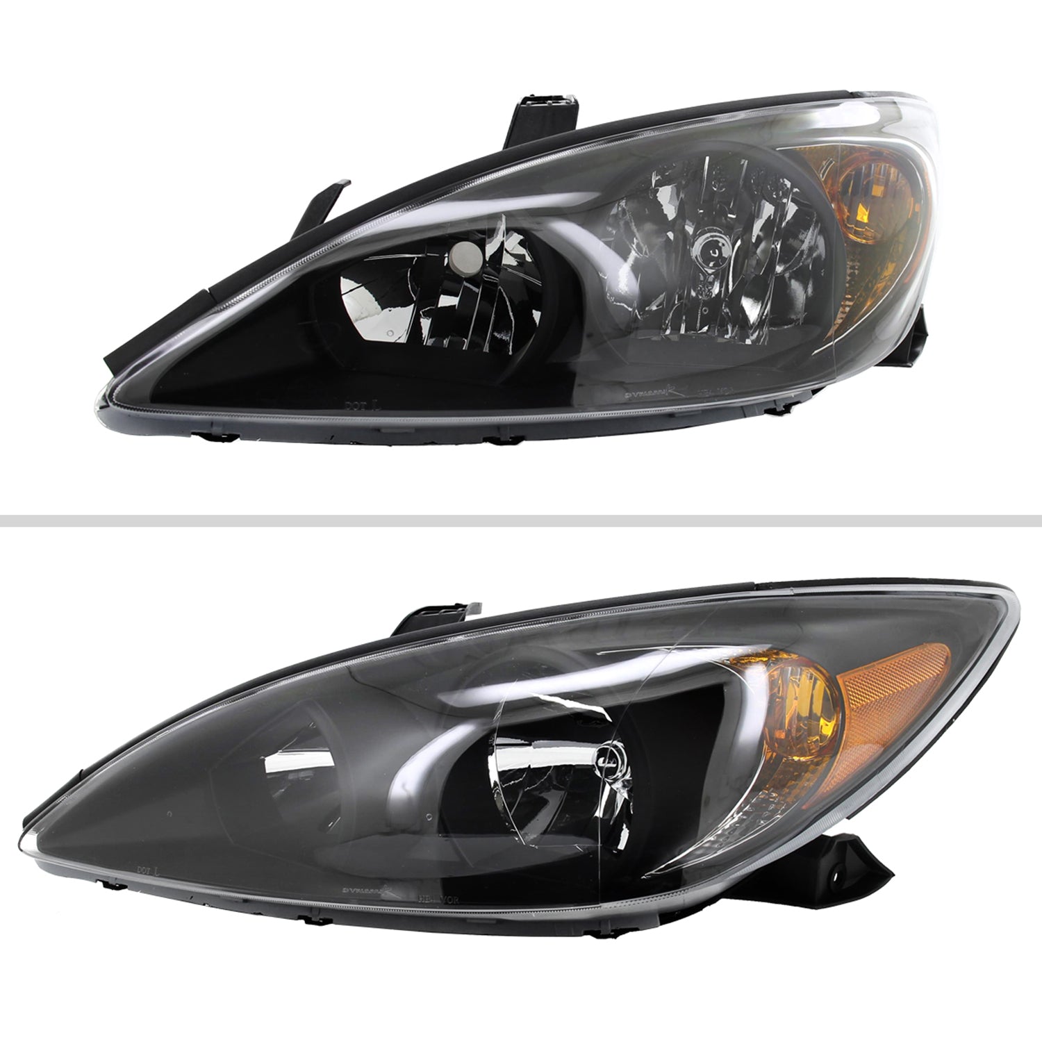 2002-2004 Toyota Camry Factory Headlights w/Amber Reflector Matt Black/Clear
