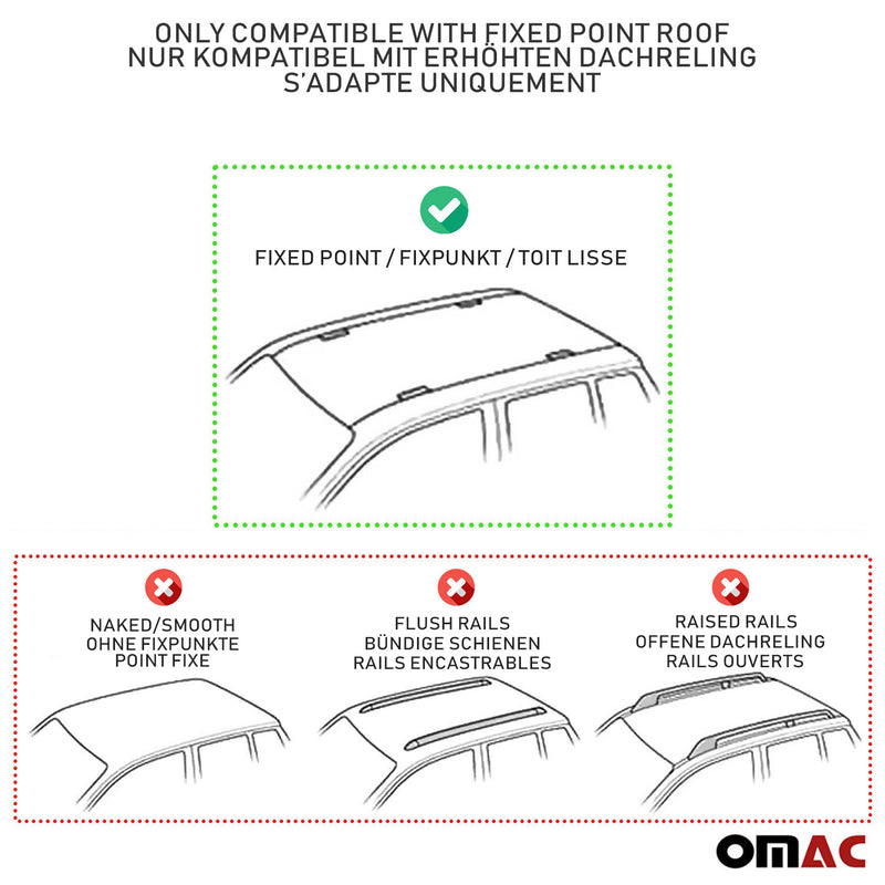 2010-2013 Ford Transit Connect Fix Points Roof Racks Cross Bar Alu Gray 2x