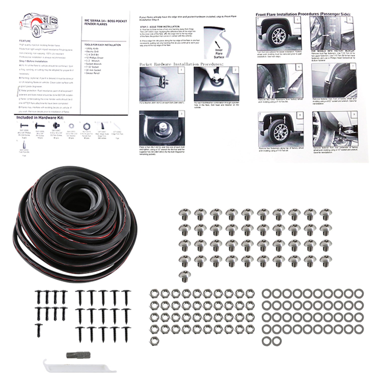 2016-2018 GMC Sierra 1500 Fleetside Smooth Rivet Style Fender Flares