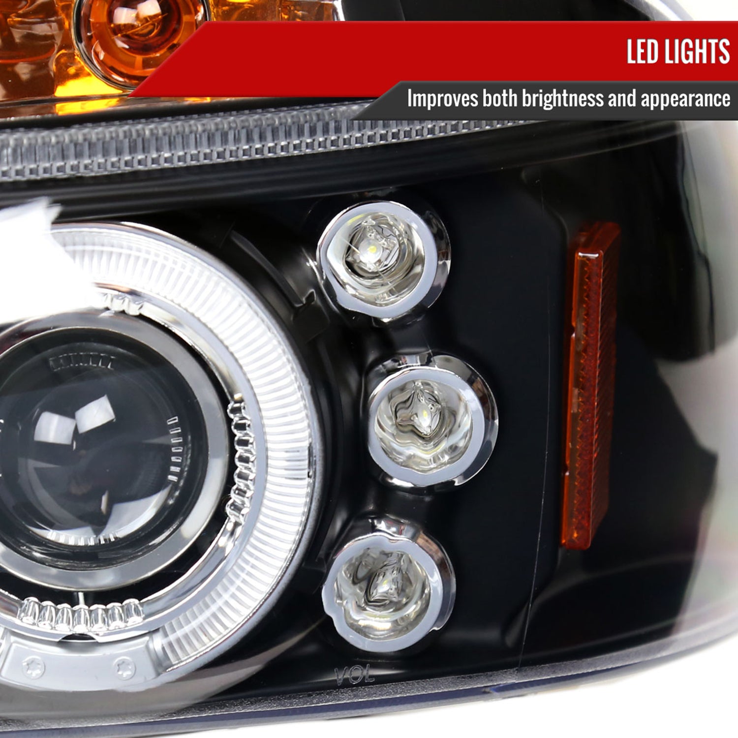 1997-2004 Dodge Dakota/ 1998-2003 Durango Dual Halo Projector Headlights Black