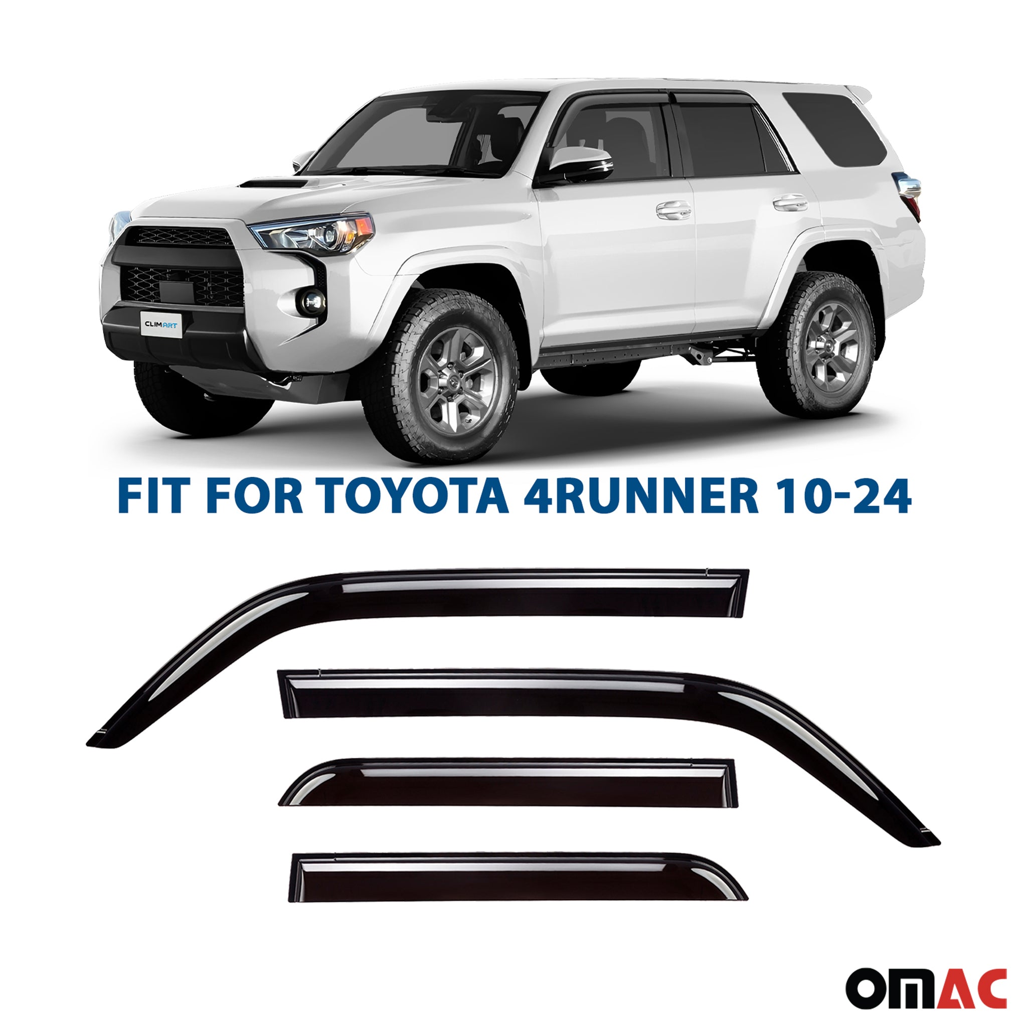 Clim Art Wind Deflectors for Toyota 4Runner 2010-2024 Shatterproof Smoke 4 Pcs