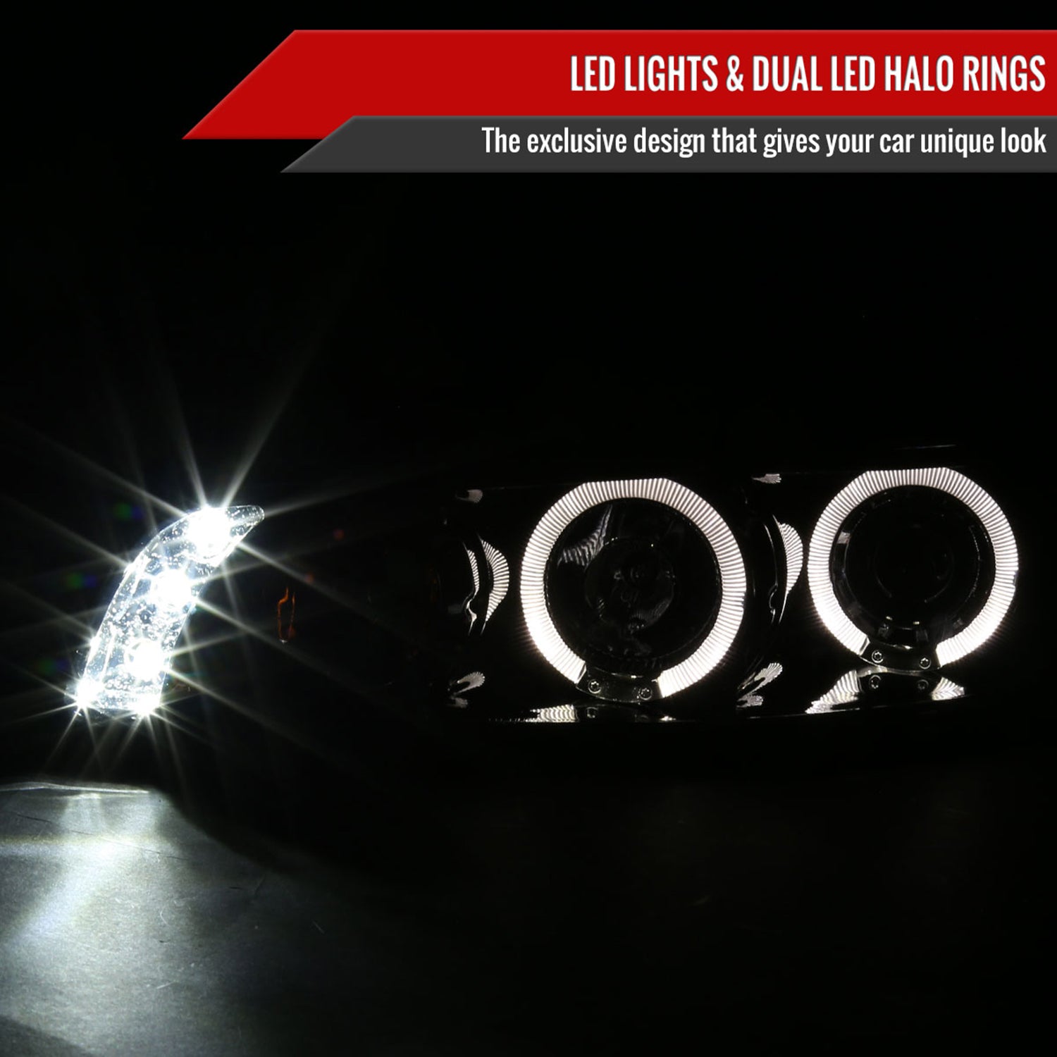 1997-2003 Pontiac Grand Prix Dual Halo Projector Headlights Glossy Black/Smoke
