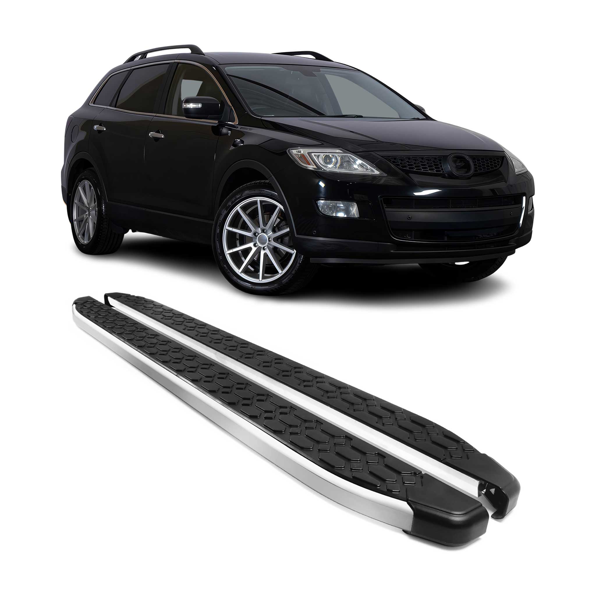 2007-2015 Mazda CX-9 Running Boards Side Steps Silver & Black