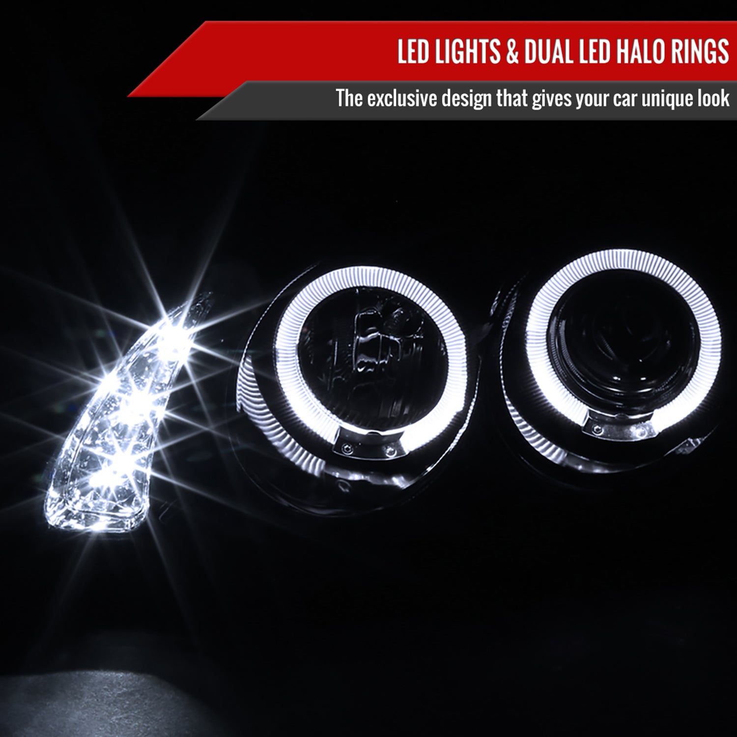 2000-2003 Nissan Sentra Dual Halo Projector Headlights Glossy Black/Smoke Lens