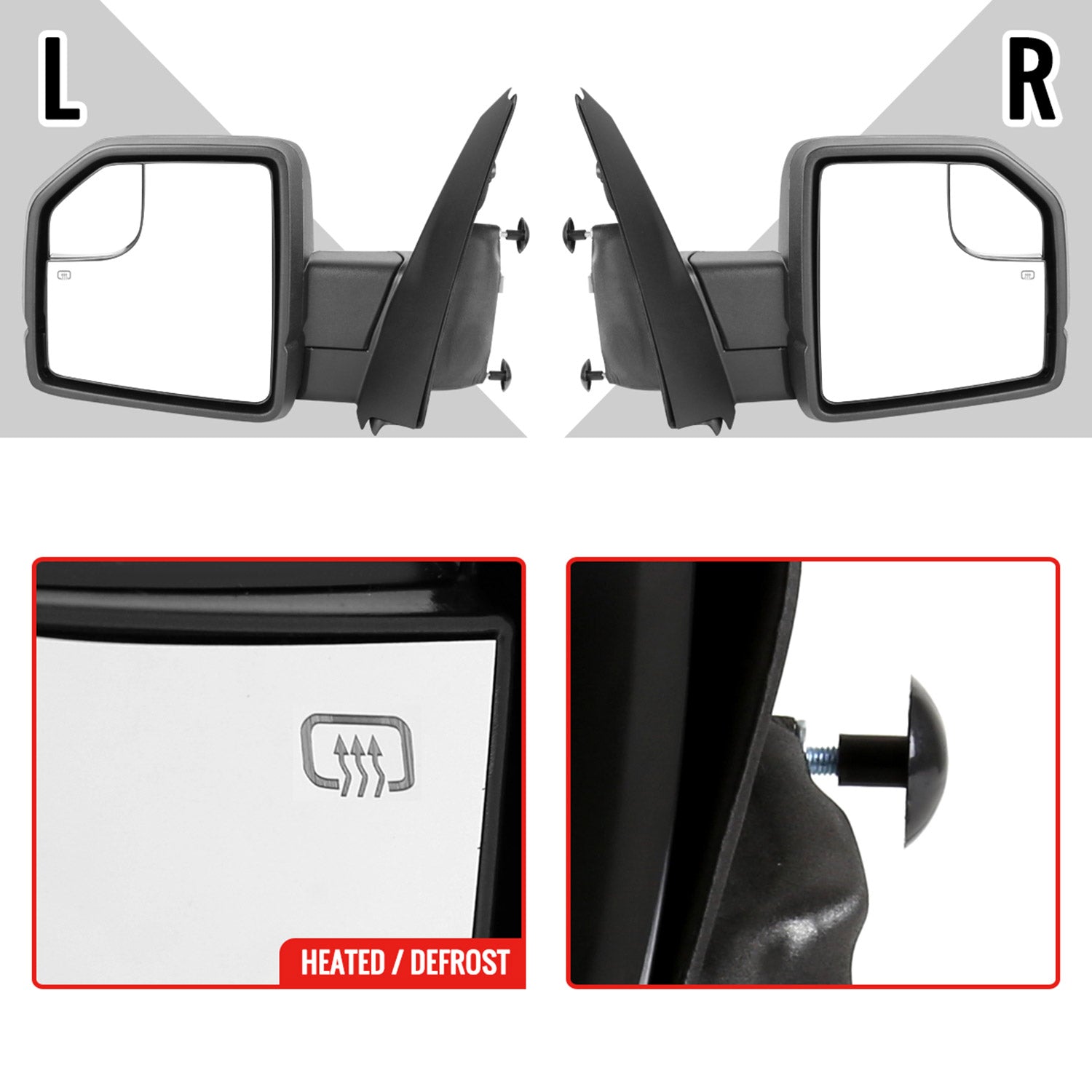 2015-2020 Ford F-150 Black Heated Side Mirror LED Turn Signal Passenger Side