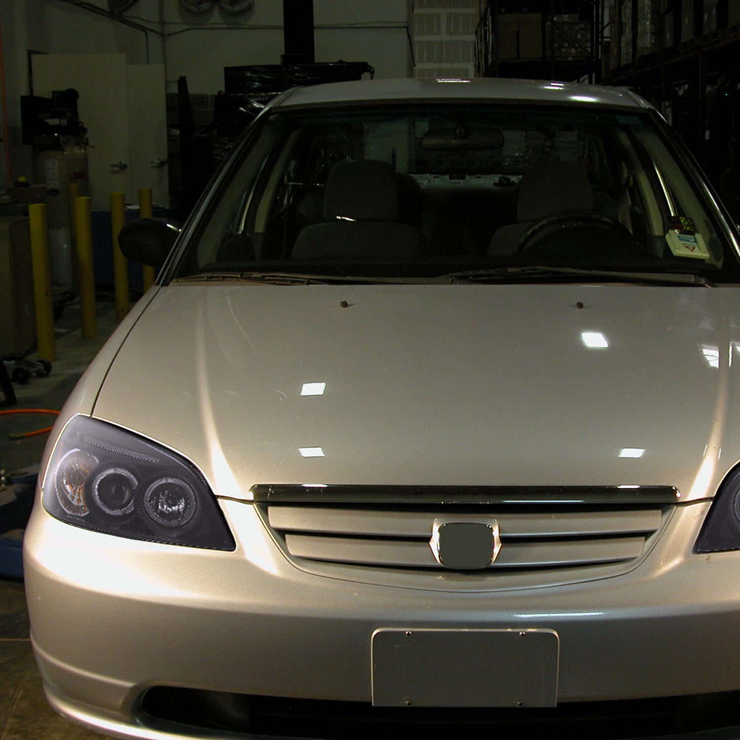 2001-2003 Honda Civic Dual Halo Projector Headlights Glossy Black/Smoke Lens