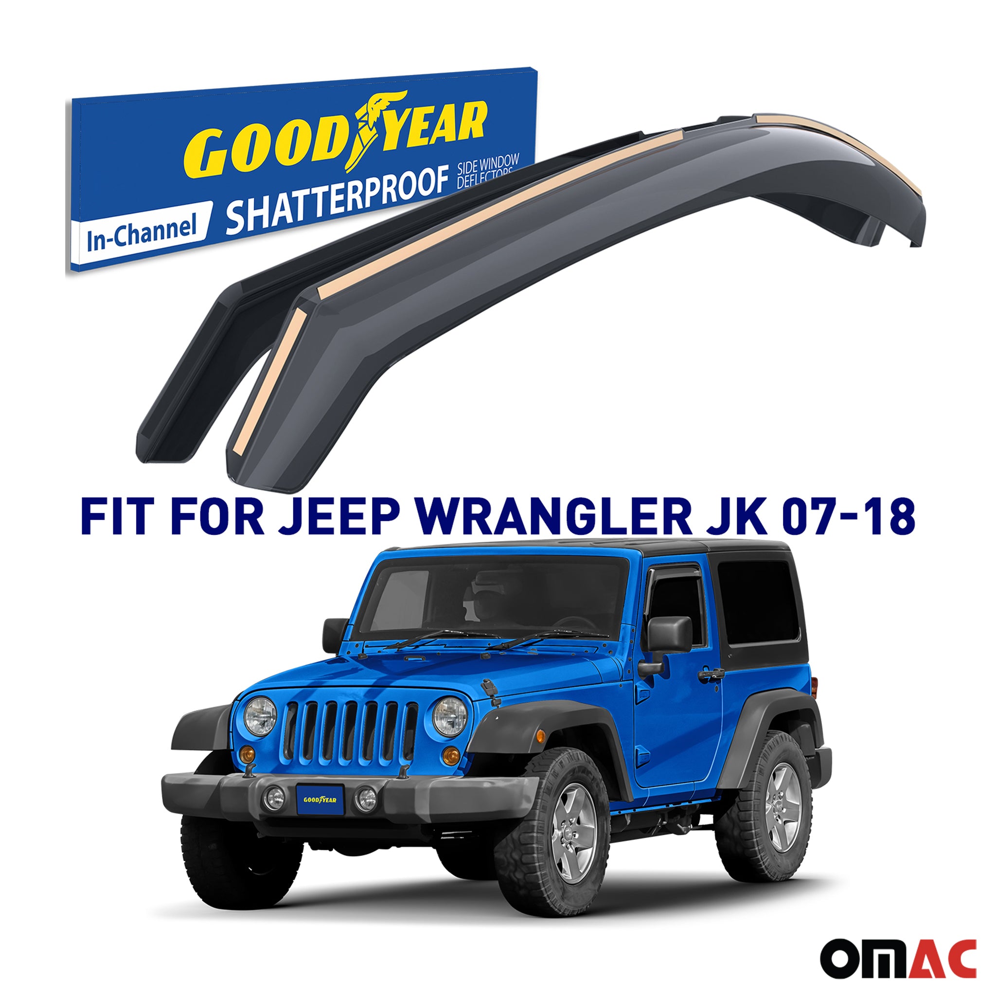 Goodyear Wind Deflectors for Jeep Wrangler JK 2007-2018 In-channel Smoke 2 pcs