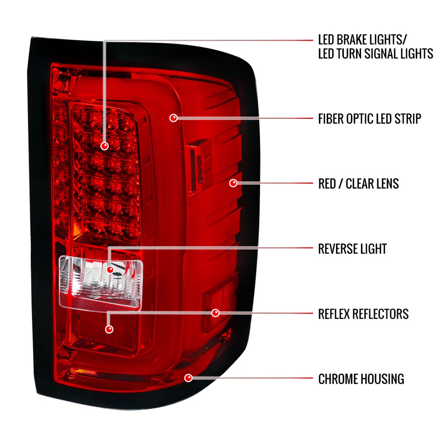2014-2018 GMC Sierra 1500/2500HD/3500HD LED Tail Lights Chrome/Red Lens