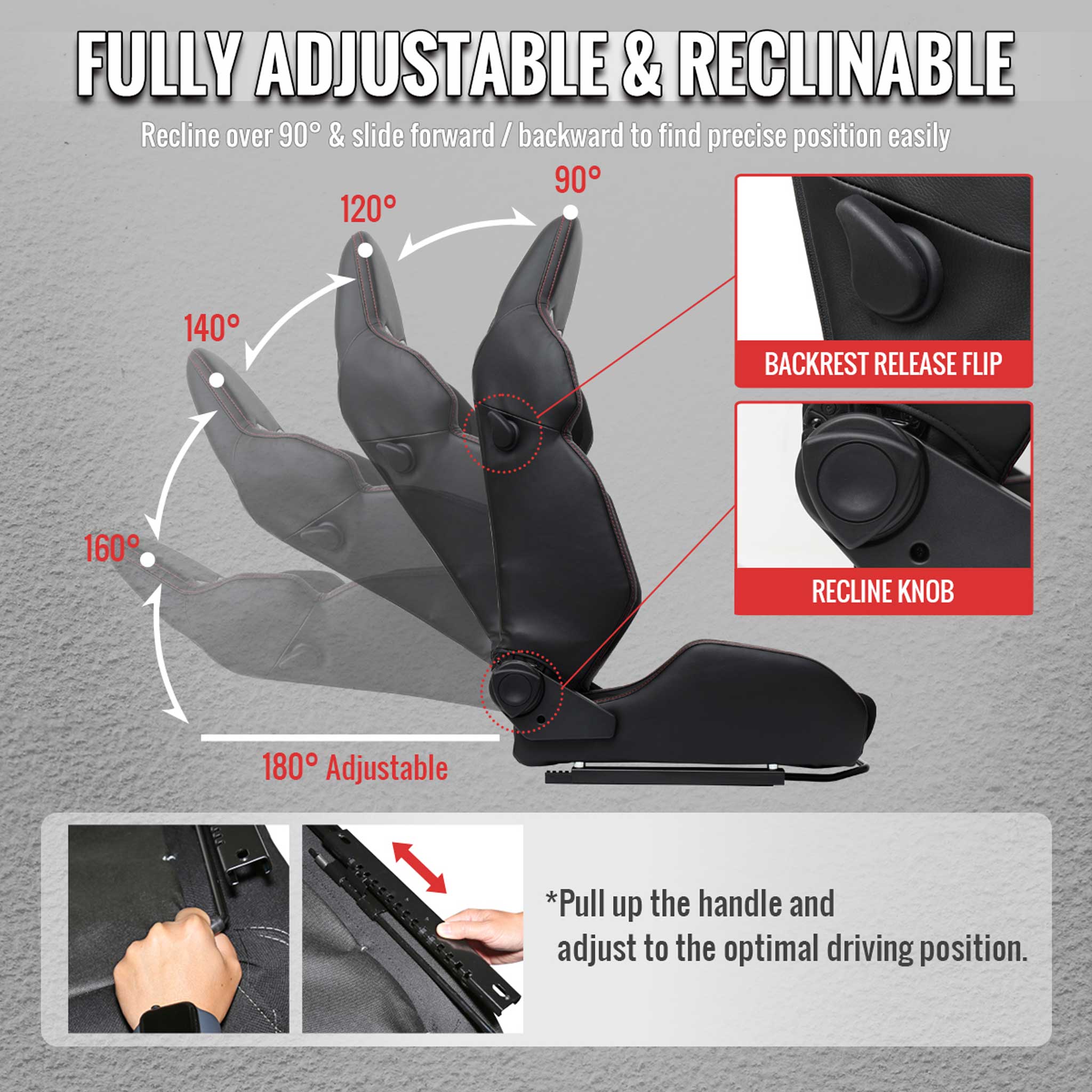 Universal Racing Seat Black Pu And Black Suede With Double Black Stitch