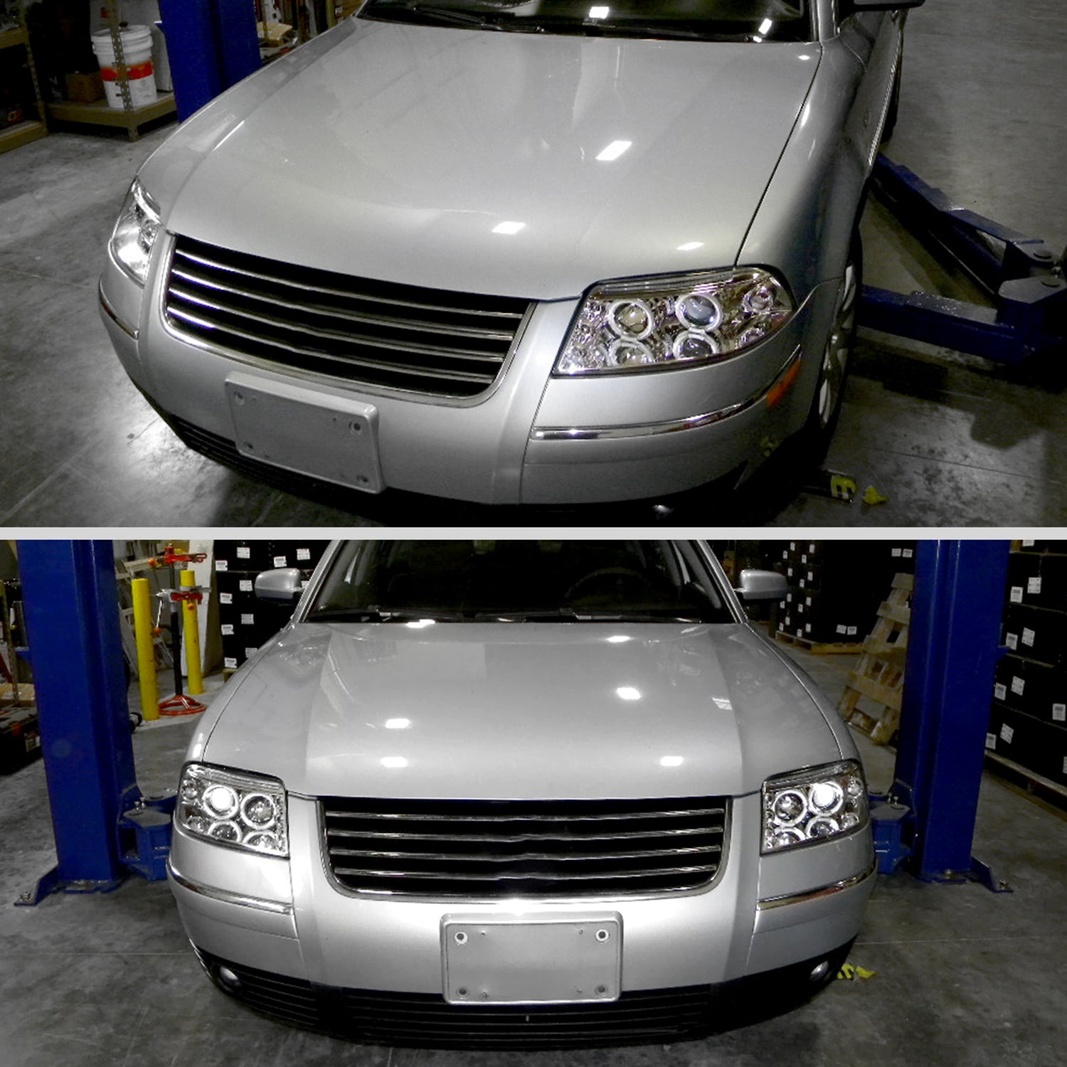 2001-2005 VW Passat Dual Halo Projector Headlights Chrome/Clear Lens