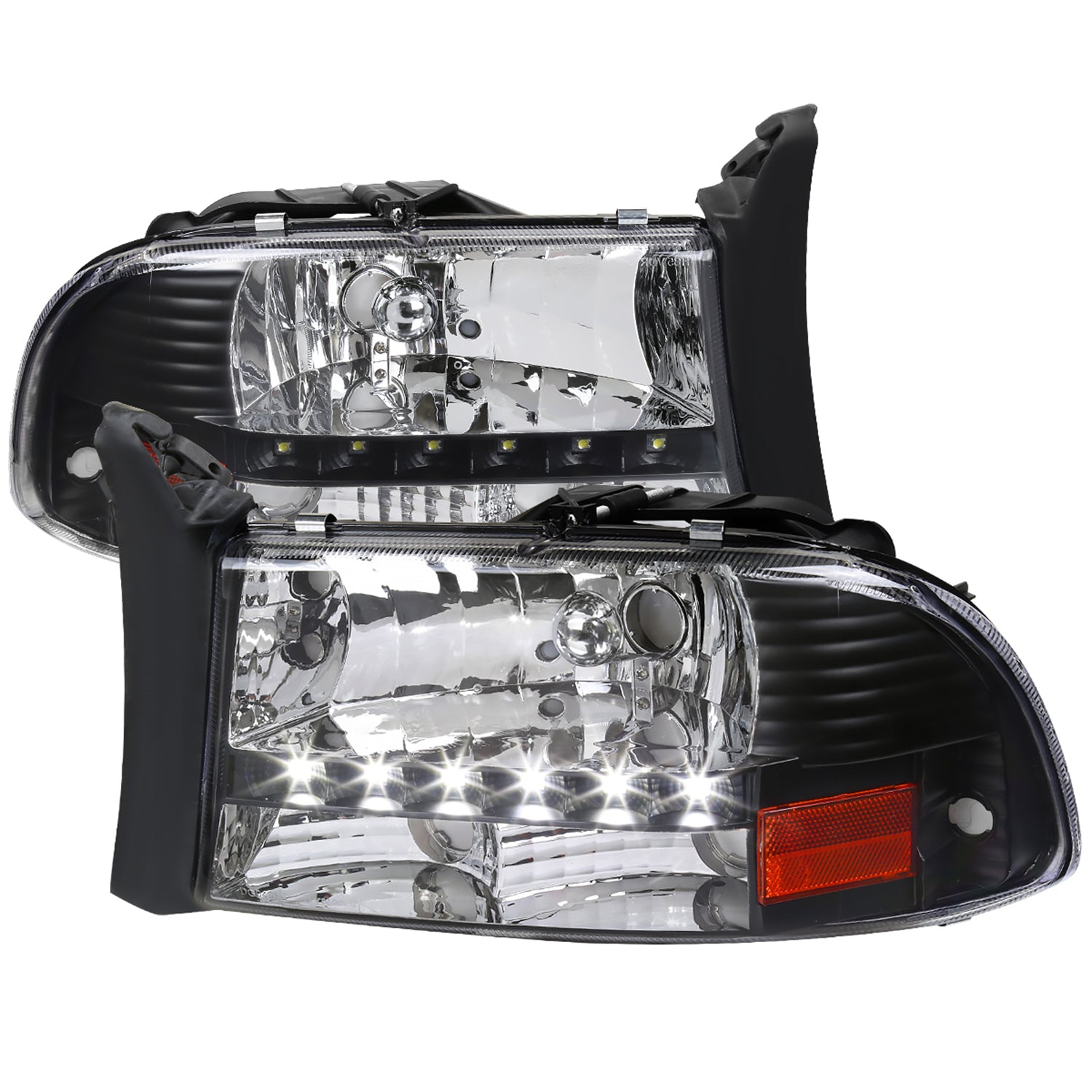 1997-2004 Dodge Dakota/ 1998-2003 Durango LED Factory Crystal Headlights Black