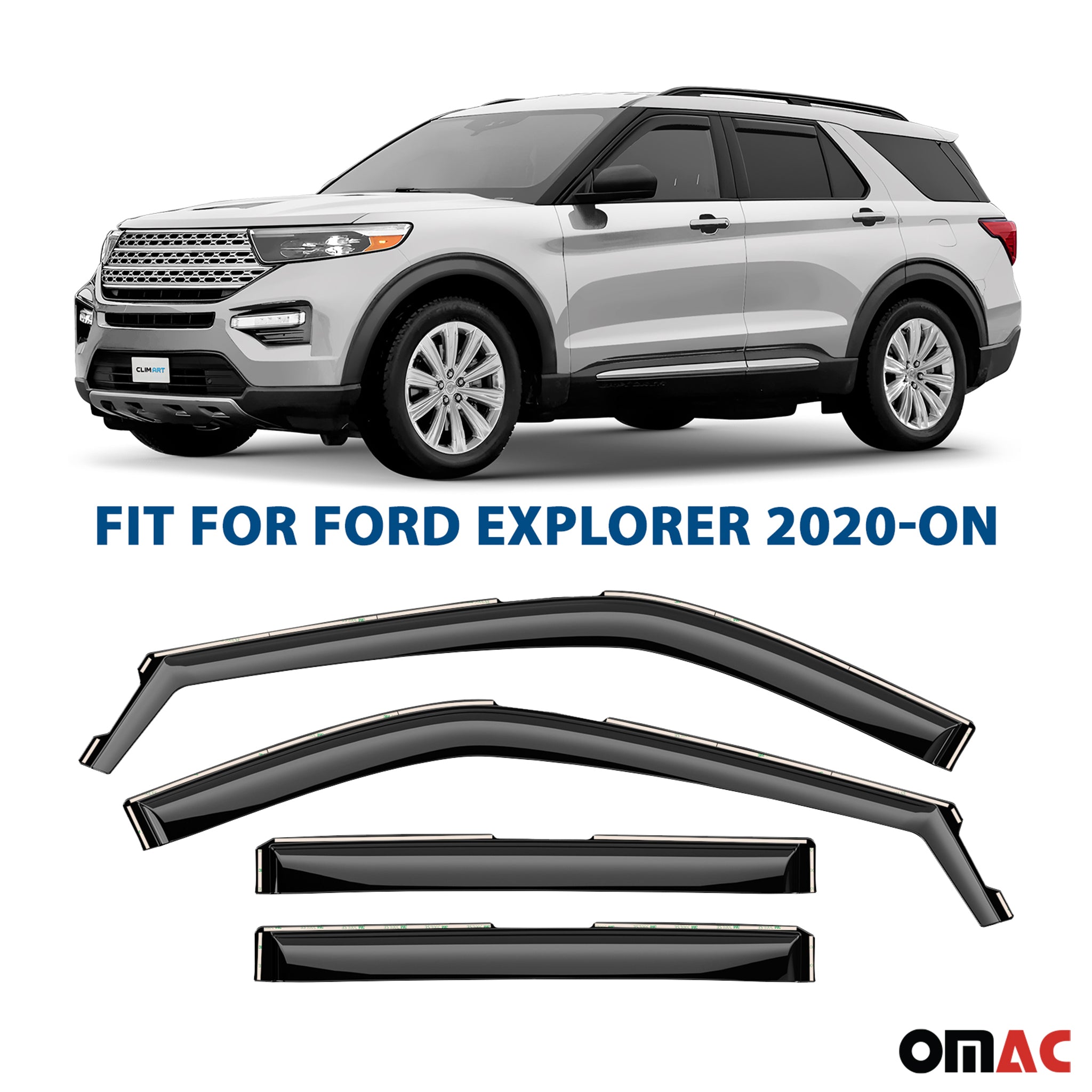 Clim Art Wind Deflectors for Ford Explorer 2020-2025 Shatterproof Dark Smoke 4x