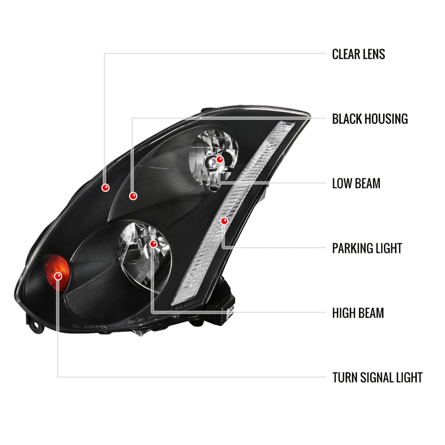 2003-2005 Infiniti G35 Coupe Factory Style Headlights Matte Black/Clear Lens