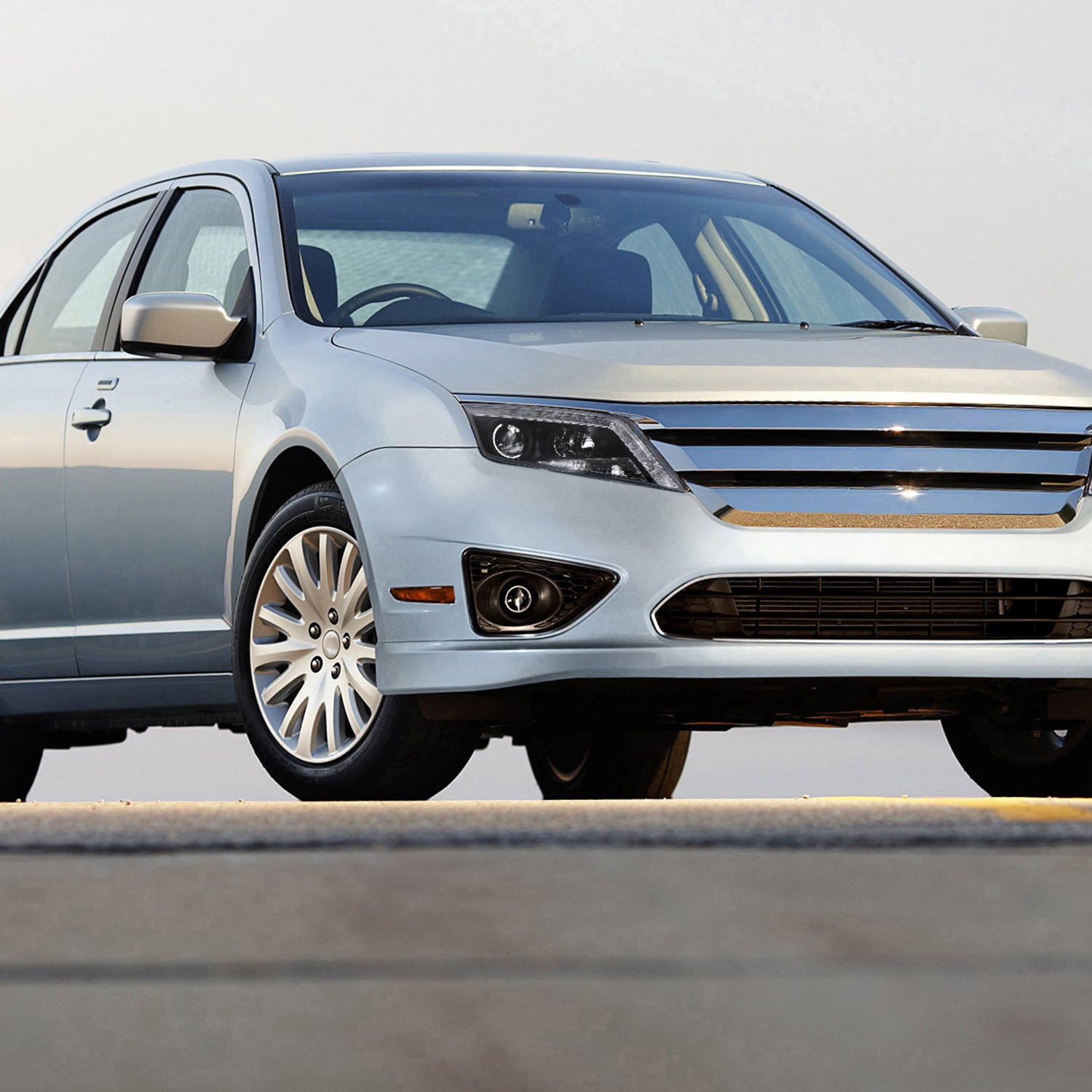 2010-2012 Ford Fusion Projector Headlights w/ LED Light Strip Matt Black/Clear