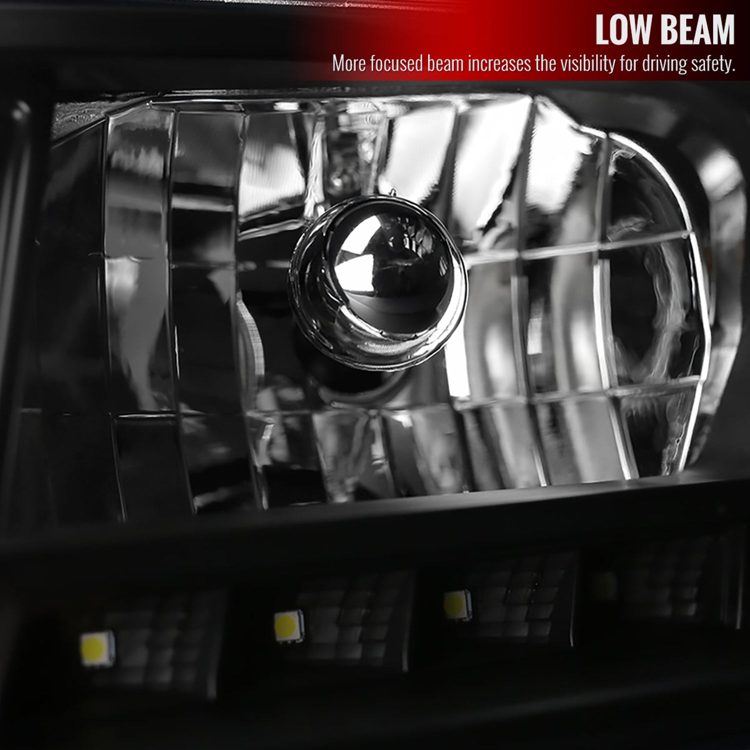 2000-2005 Chevy Impala Crystal Headlights SMD LED Light Strip Matt Black/Clear