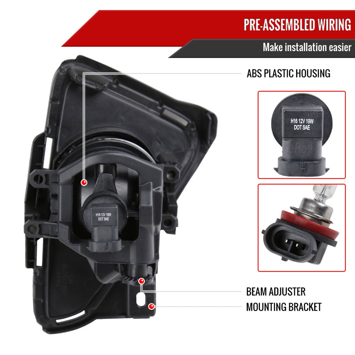 2016-2018 Toyota RAV4 H16 Fog Lights Kit Chrome Housing/Clear Lens