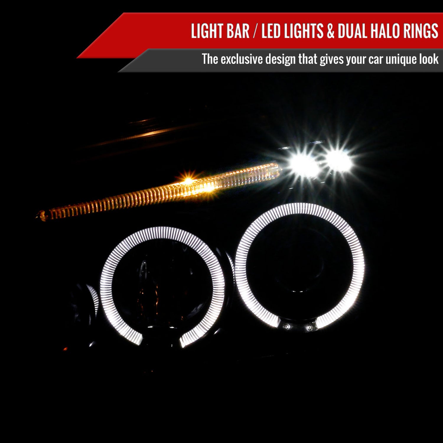 2005-2010 Dodge Charger Dual Halo Projector Headlights Jet Black/Clear Lens