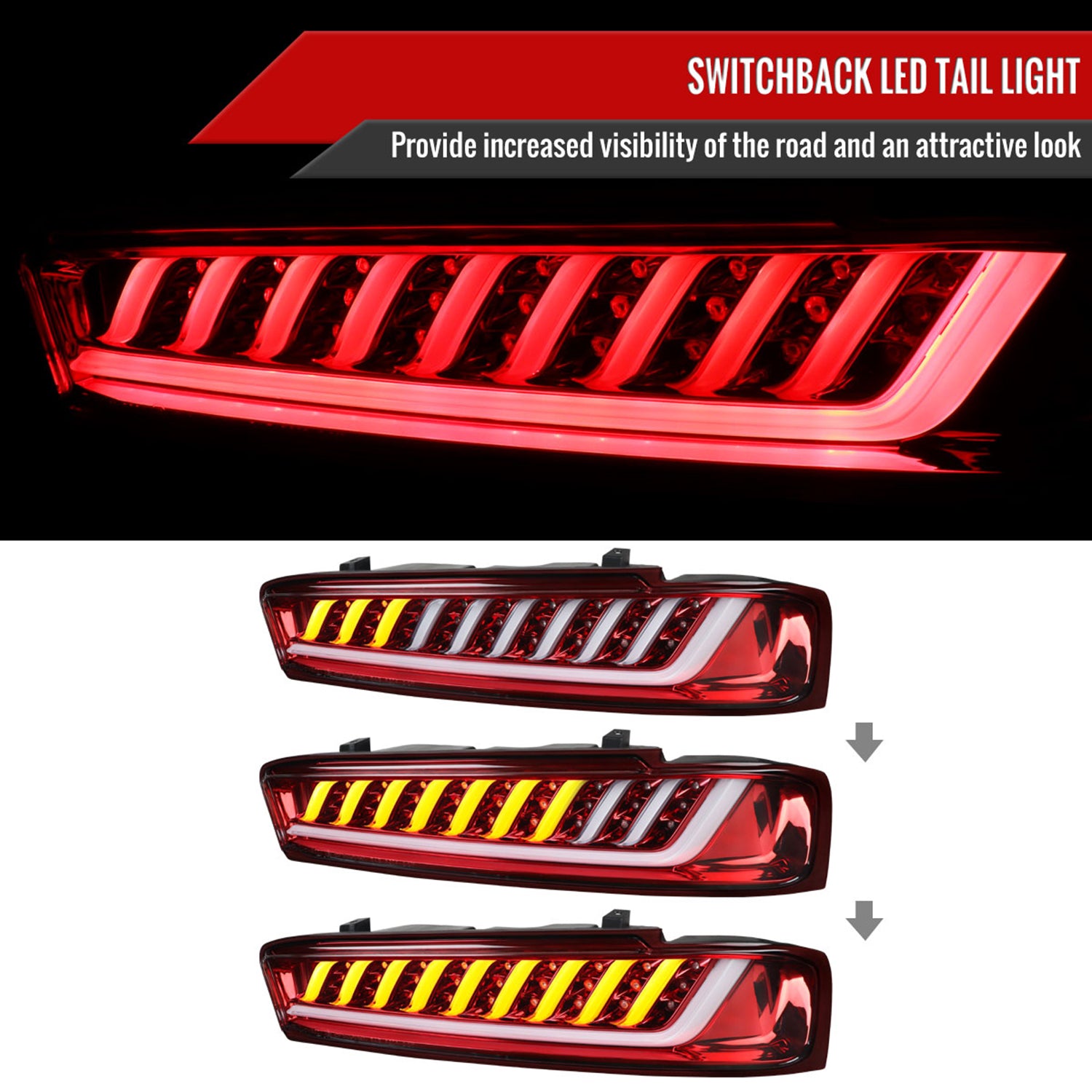 2016-2018 Chevy Camaro Sequential LED Tail Lights Chrome/Red Clear Lens