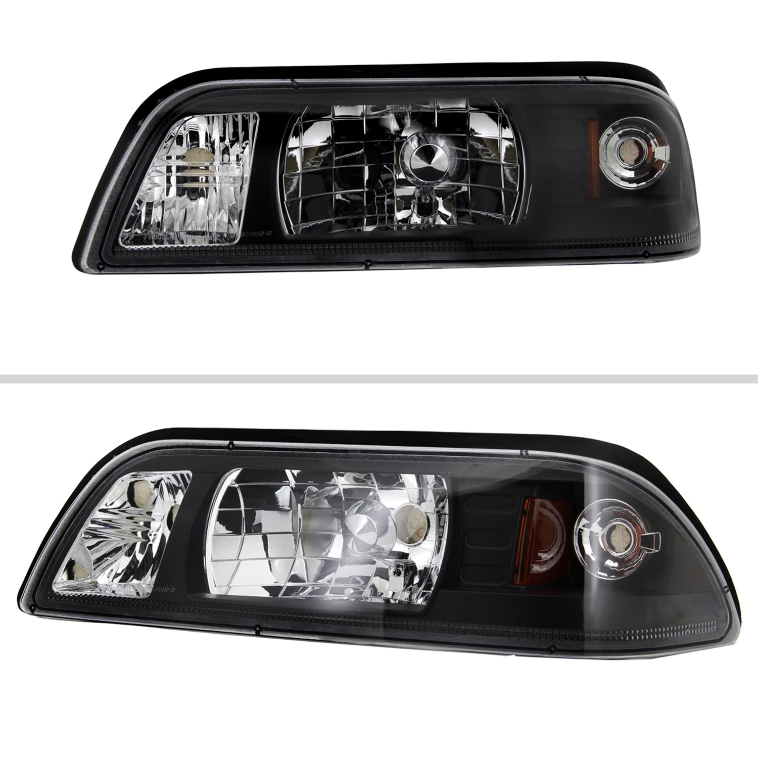 1987-93 Ford Mustang Factory Style Crystal Headlights Matte Black/Clear Lens