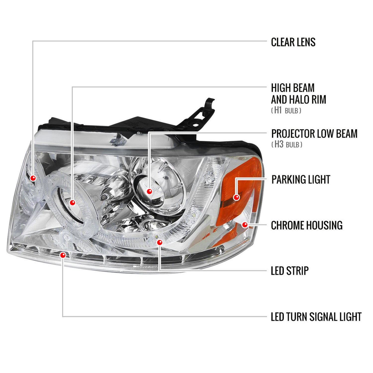 2004-2008 Ford F-150/ Lincoln Mark LT Halo Headlights LED Light& Signal Chrome