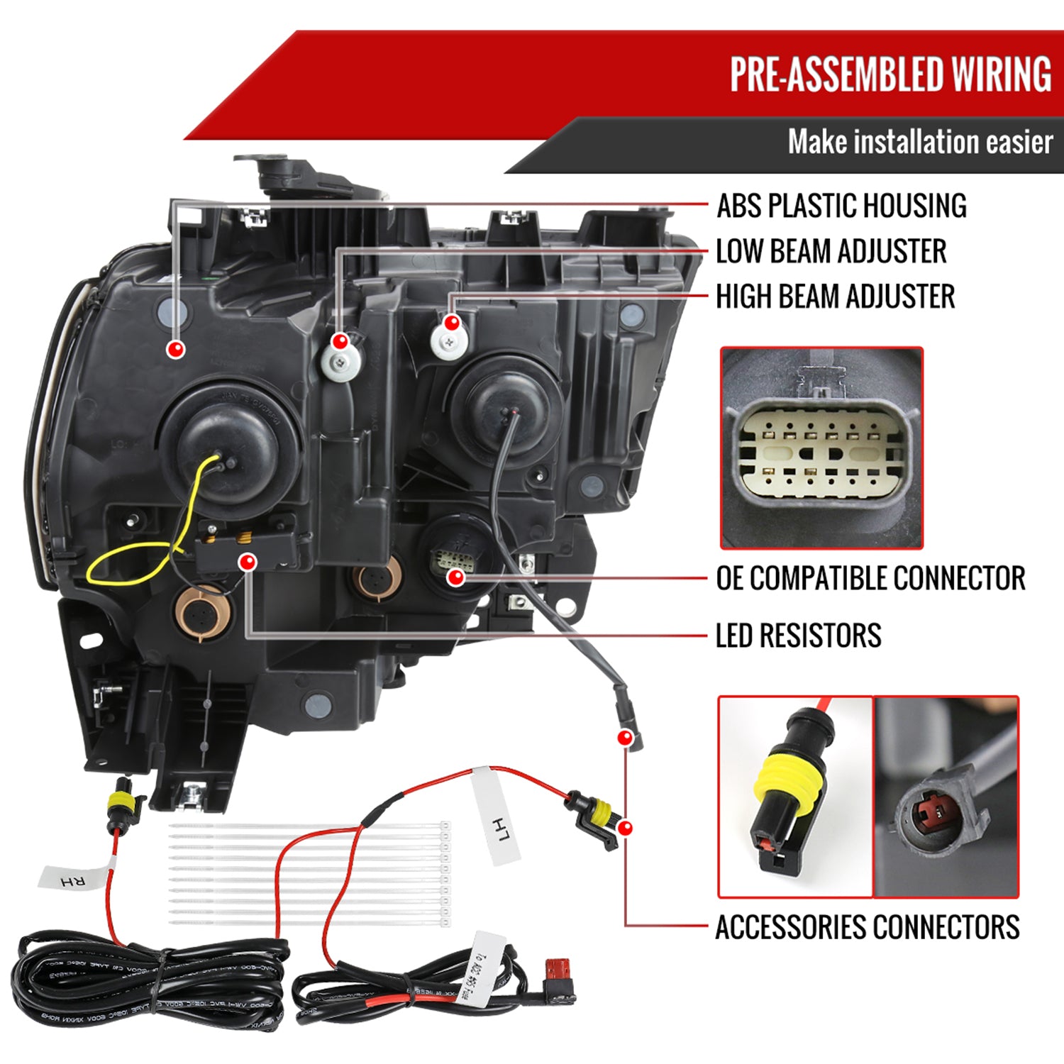 2019-2024 Dodge RAM 2500/3500/4500/5500 LED Signal Projector Headlights Smoke
