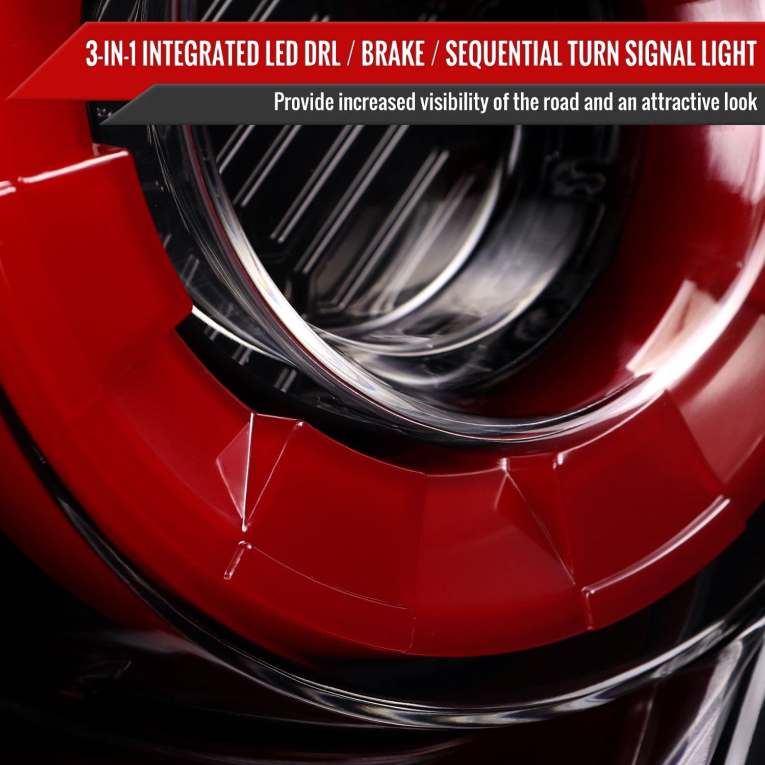 2015-2022 Ford Mustang Coupe/Convertible Red LED Bar Tail Lights Glossy Black