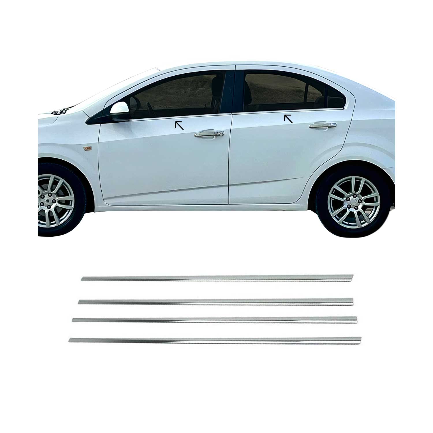 2011-2015 Chevrolet Aveo Sedan Window Molding Trim Streamer Stainless Steel Silver 4x