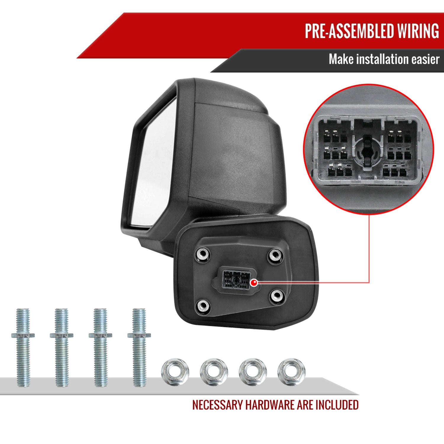 2019-2024 Chevy Silverado 1500 Black Manual Fold & Heated Side Mirror Driver