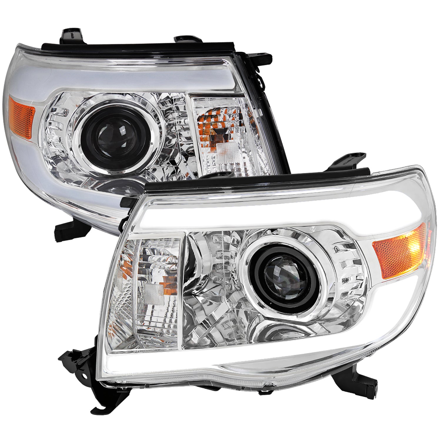 2005-2011 Toyota Tacoma LED Bar Projector Headlights Chrome/Clear Lens