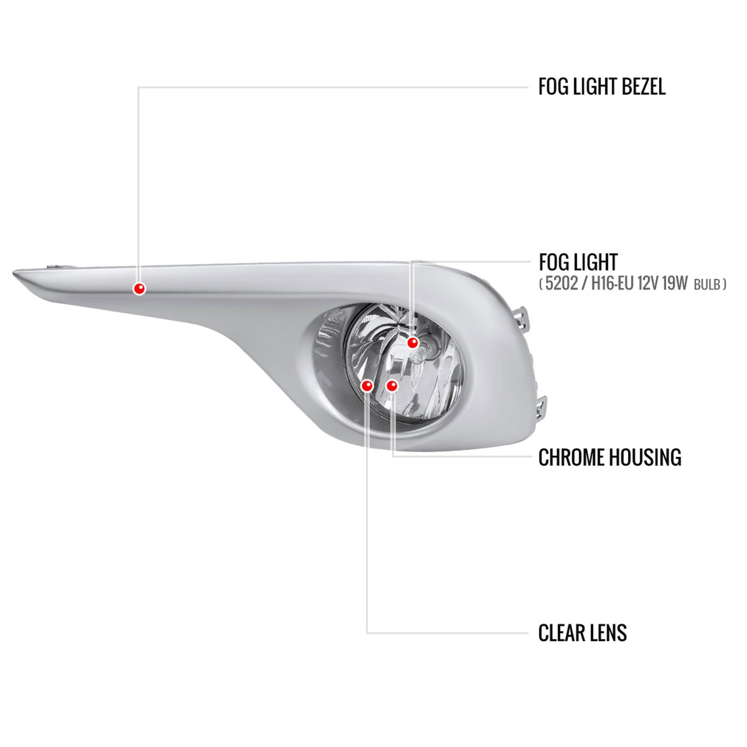 2011-2013 Toyota Highlander 7117 Fog Lights Kit Switch & Wiring Harness Chrome