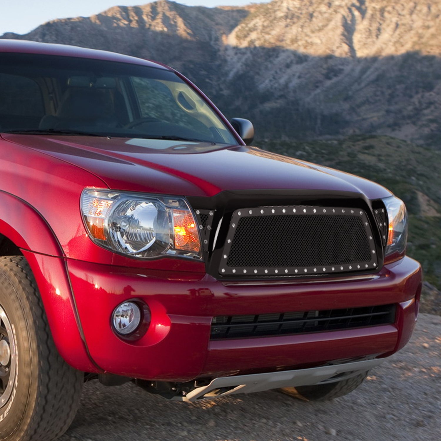 2005-2011 Toyota Tacoma Glossy Black ABS Rivet Style Grille w/ S.Steel Mesh