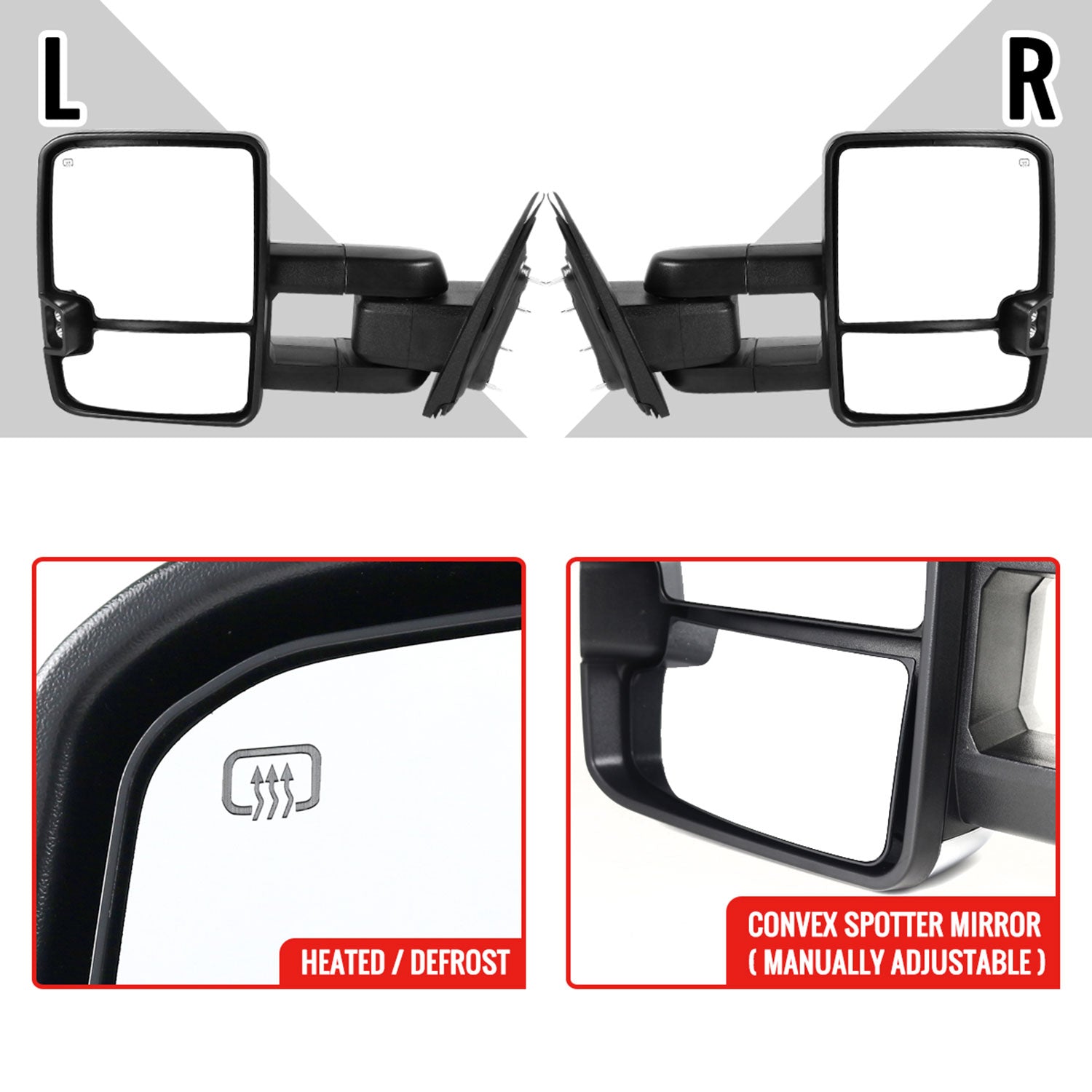 2014-2016 Chevy Silverado/GMC Sierra Heated ATS Manual Chrome Towing Mirrors