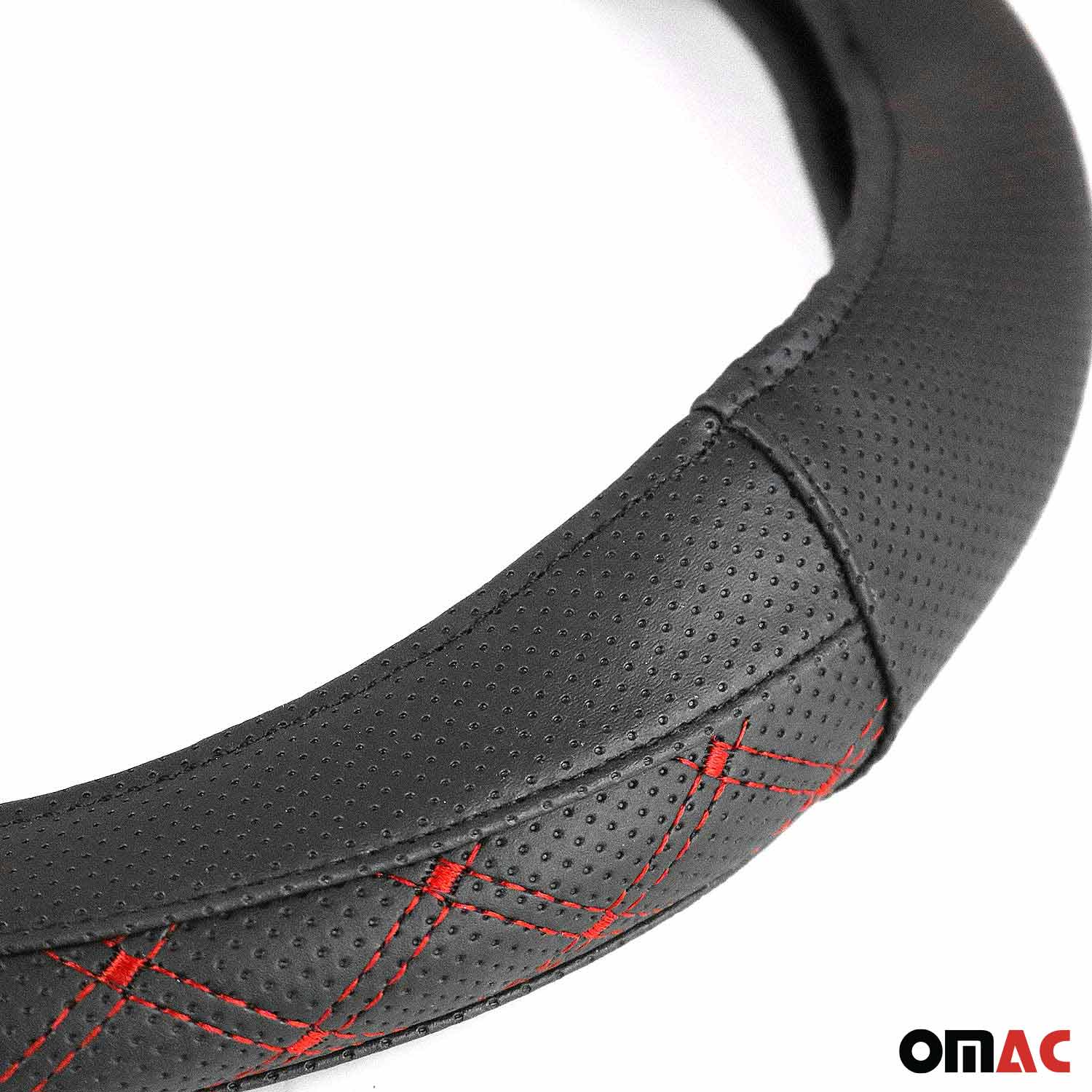 14.5-15.5’’ Steering Wheel Cover Red Stitches Leather Anti-slip Breathable