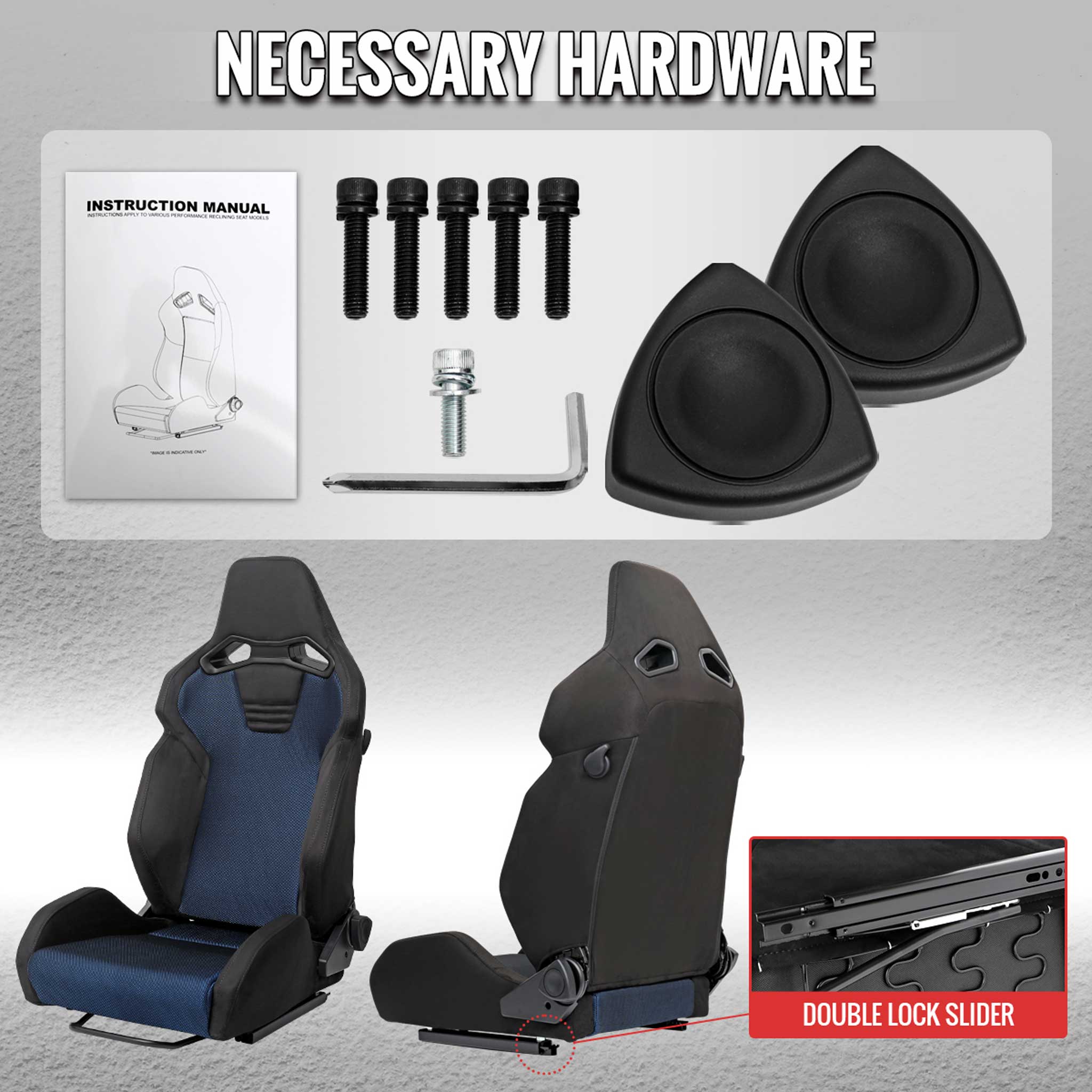 Universal Racing Seat Black Suede Blue Bird Eye Mesh Cloth Double Black Stitch
