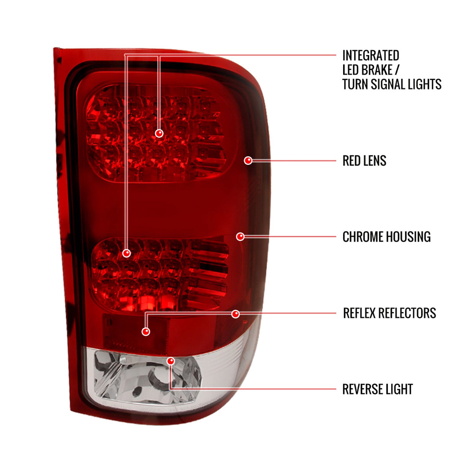 2007-2014 GMC Sierra LED Tail Lights Chrome Housing/Red Clear Lens