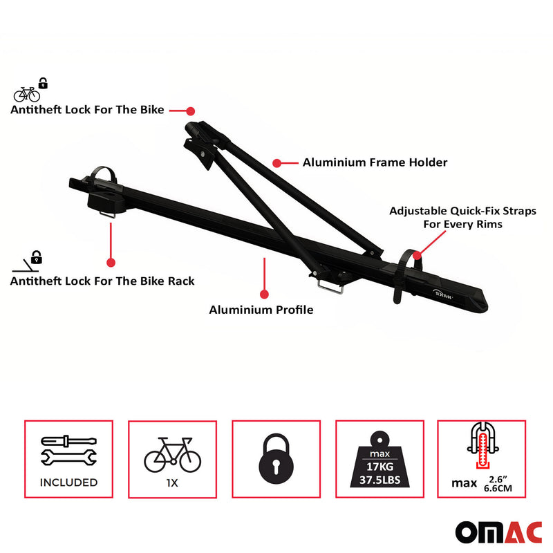 Pro Bike Carrier Roof Mount Black Alu Bicycle Rack Cycling Car Truck SUV