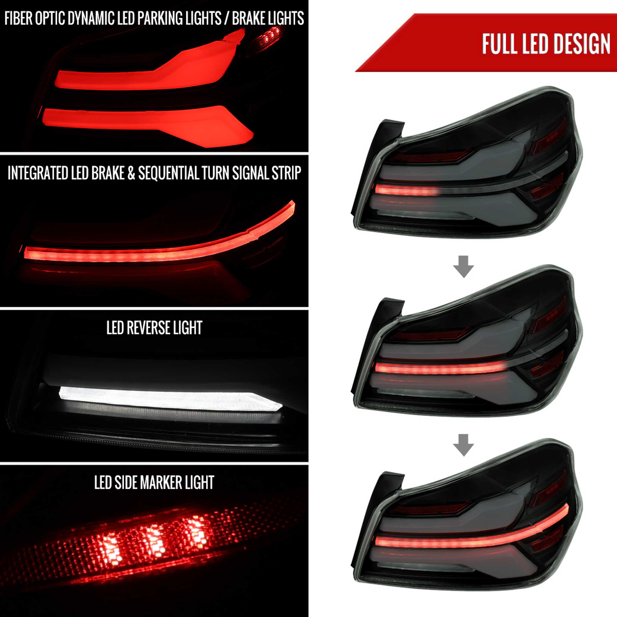 For Subaru WRX STi 015-2021 LED Tail Light Sequential Turn Signal Black Smoked Brake Reverse Marker