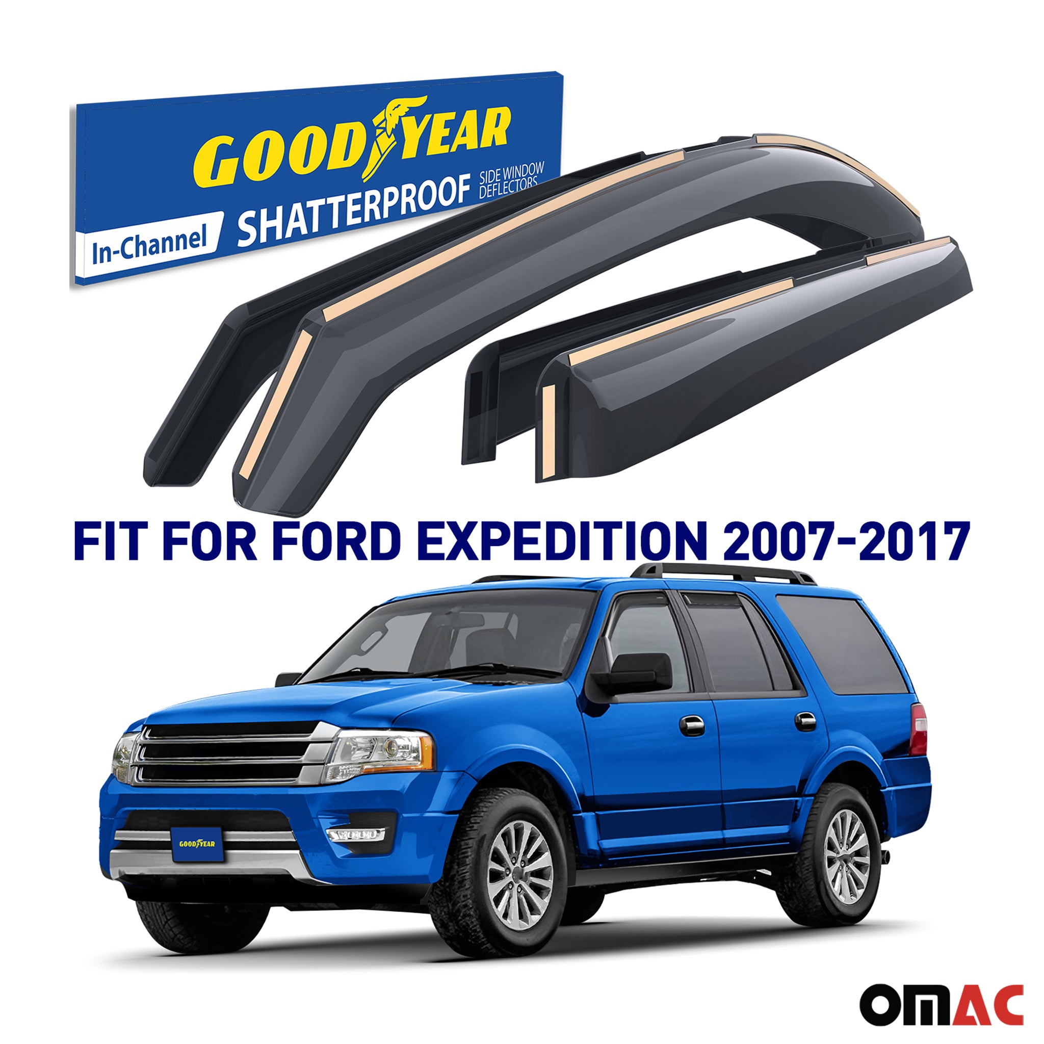 Goodyear Wind Deflectors for Lincoln Navigator 2007-2017 In-channel Smoke 4 pcs