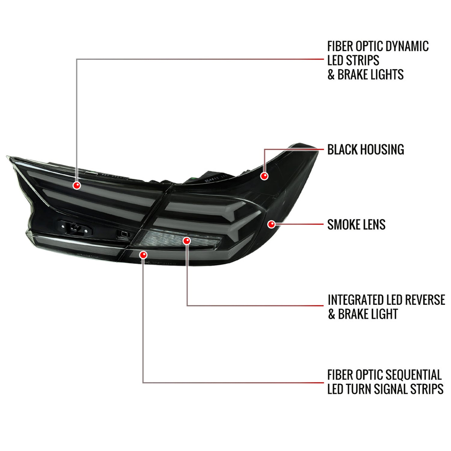 2018-2022 Honda Accord Sedan LED Signal Tail Lights Glossy Black/Smoke