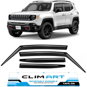Clim Art Wind Deflectors for Jeep Renegade 2015-2023 Tape-On Dark Smoke 4Pcs