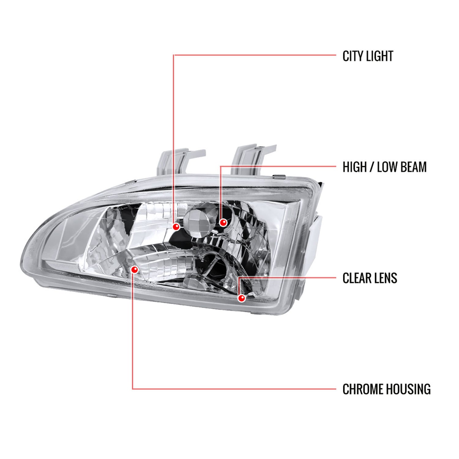 1992-1995 Honda Civic Factory Style Crystal Headlights Chrome/Clear Lens