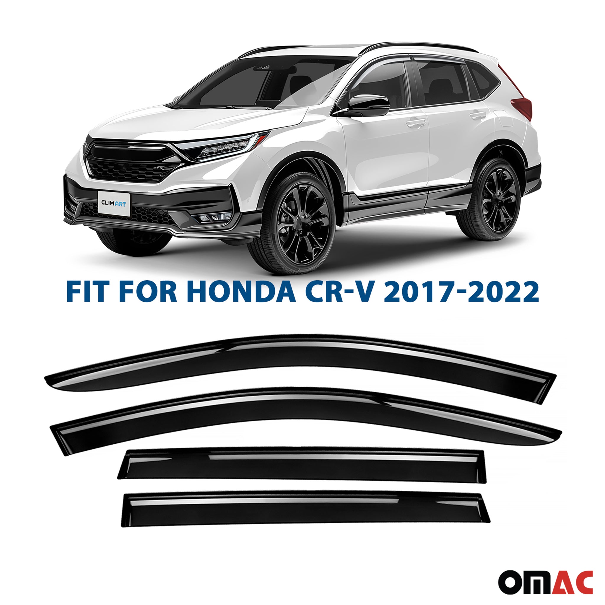 Clim Art Wind Deflectors for Honda CR-V (CRV) 2017-2022 Shatterproof Smoke 4 Pcs