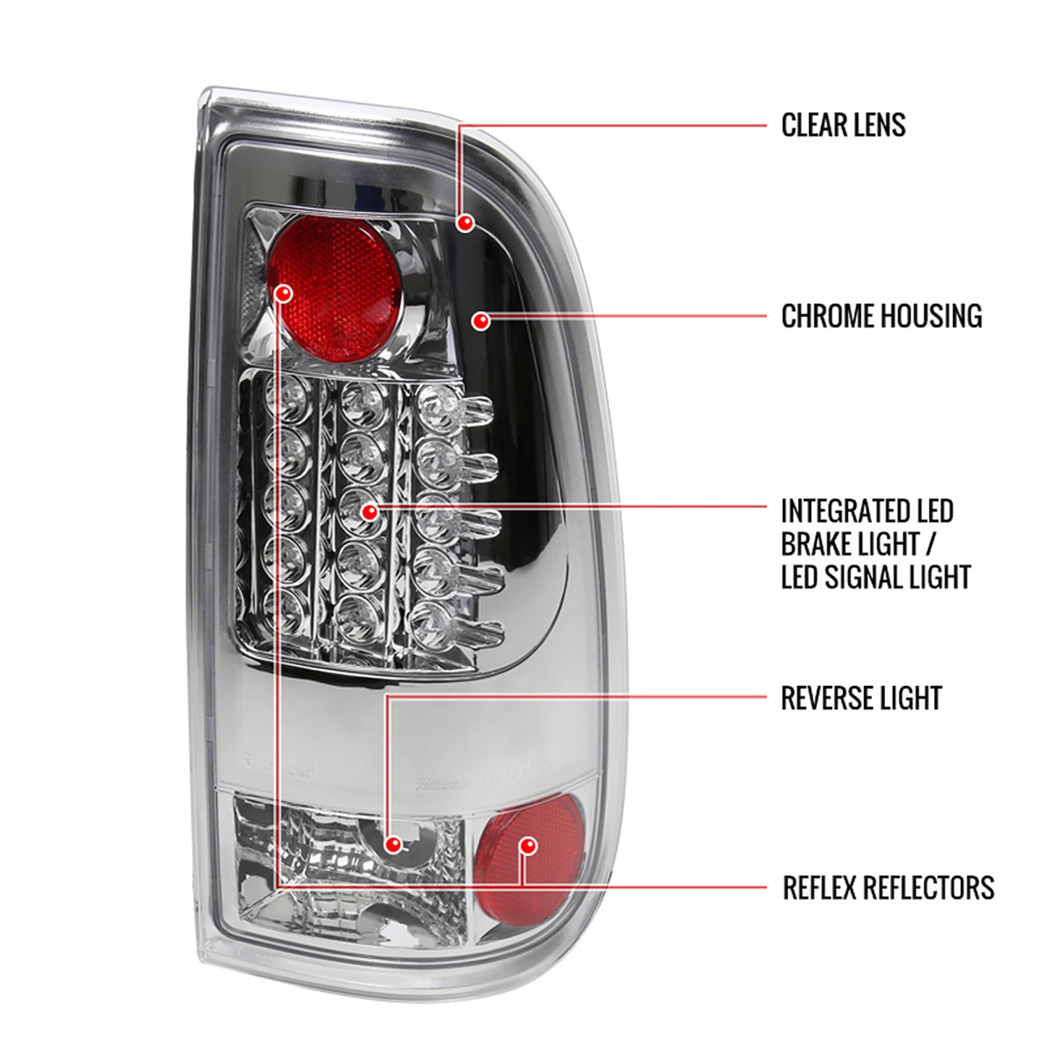 2008-2016 Ford F-250/F-350/F-450/F-550 Super Duty LED Tail Lights Chrome/Clear