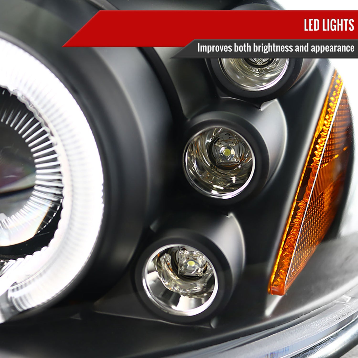 1999-2005 Pontiac Grand AM Dual Halo Projector Headlights Matte Black/Clear