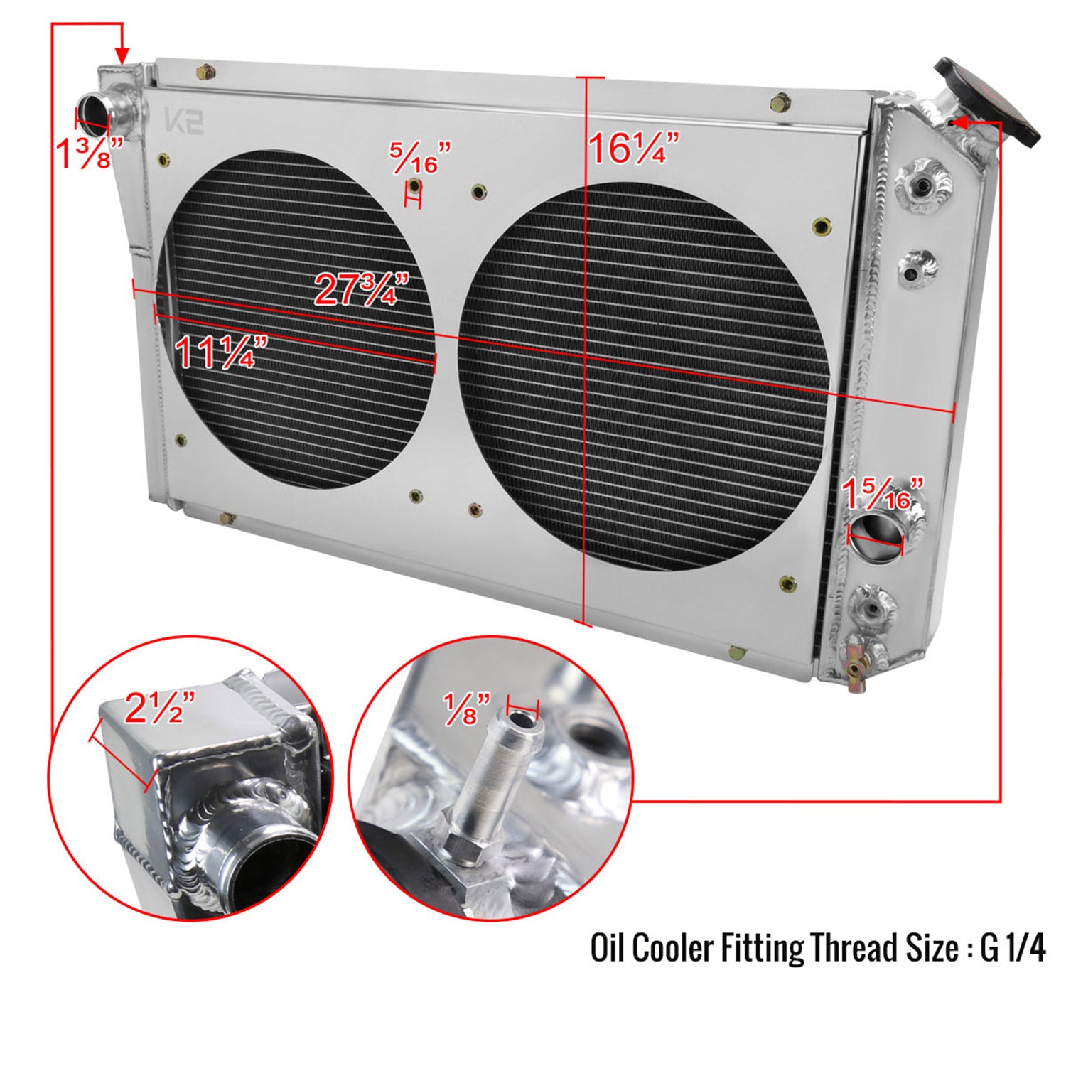 1982-2002 Chevy S10/Blazer/Corvette 3 Row Radiator with Dual Fan Shroud Design